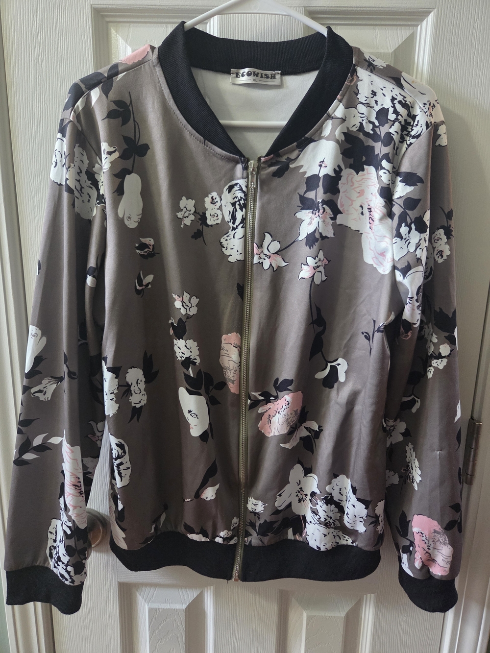 Floral Bomber Jacket with Pink, White & Black Accents